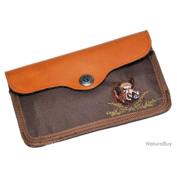 Pochette � balles garnier toile et cuir vachette 10 tubes brod�e sanglier