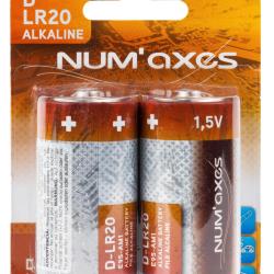 Blister 2 piles D LR20 alcalines 1,5 V Num'Axes