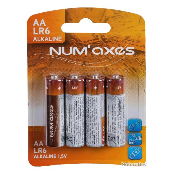 Blister 4 piles AA LR06 alcalines 1,5 V Num'Axes