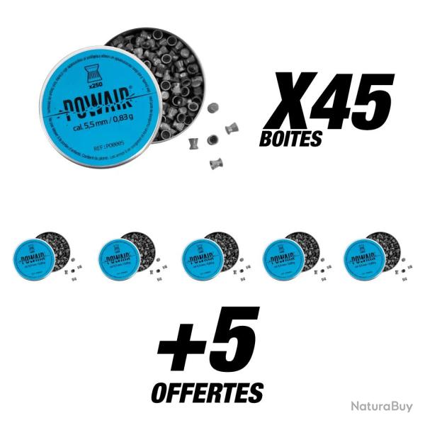 Pack Plombs Plats Powair - Cal. 5,5 mm x12500 (50 Boites)