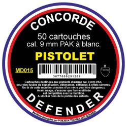 Bo&icirc;te de 50 cartouches cal. 9 mm PAK &agrave; blanc 9 mm PAK