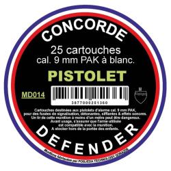 Bo&icirc;te de 25 cartouches cal. 9 mm PAK &agrave; blanc 9 mm PAK