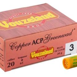 Cartouches Vouzelaud Copper ACP Greenwad Tube plastique Cal. 20 67