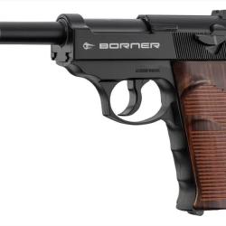 Pistolet CO2 culasse fix&eacute; BORNER C41 P38 Cal. 4.5mm BB's