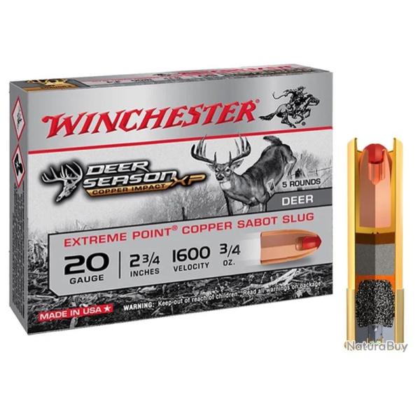 Balles Winchester DEER SEASON sans plomb - Cal 20/70