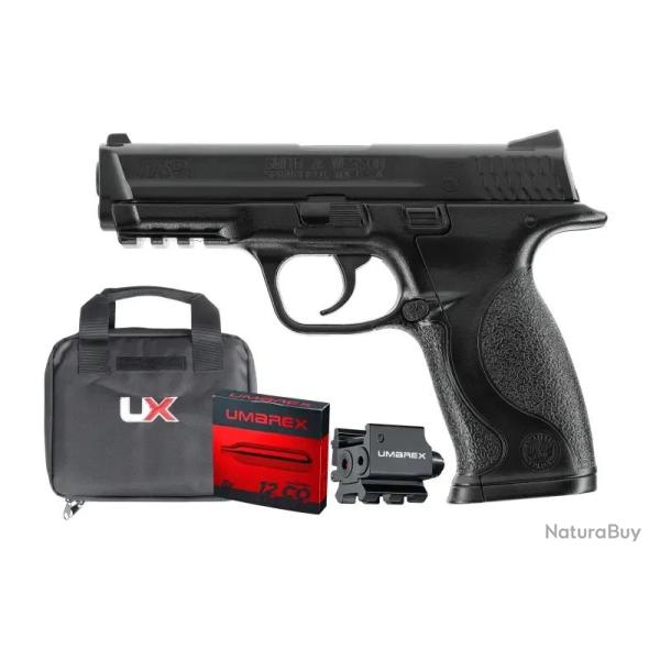 Pack pistolet BB Smith & Wesson M&P40 CO2 - Cal. 4,5 mm + 10 capsules CO2 + Laser + Fourreau