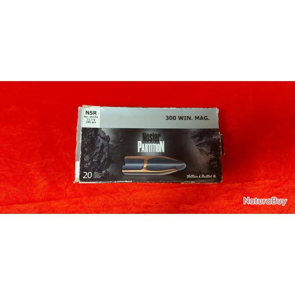 Boite de 20 balles nosler partition calibre 300 win mag 11.7 g 180 gr