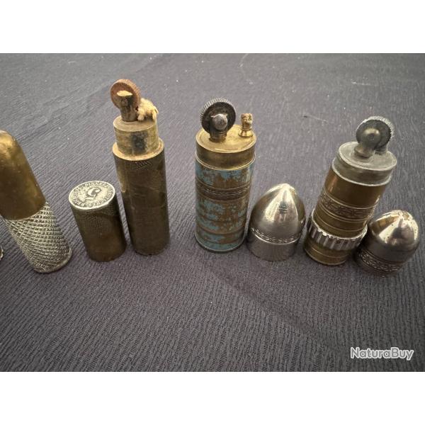 Lot de 5 Beau briquet de poilu - art de tranch�e WW1 - douille laiton format cartouche