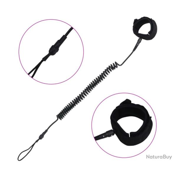 Laisse enroulee SUP noir 10 pouces TPU neoprene polyester pratique securite plein air