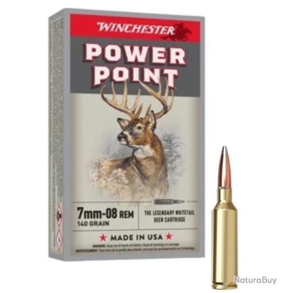MUNITIONS WINCHESTER CALIBRE 7MM-08 REM POWER POINT 140gr - 9g x20