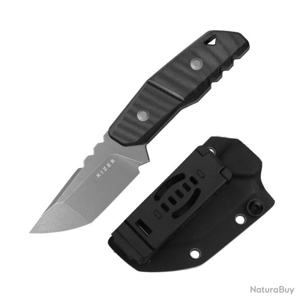 Couteau Kizer Quartz Lame Acier AEB-L Tanto Manche Black G10 Etui Kydex KI1086A2
