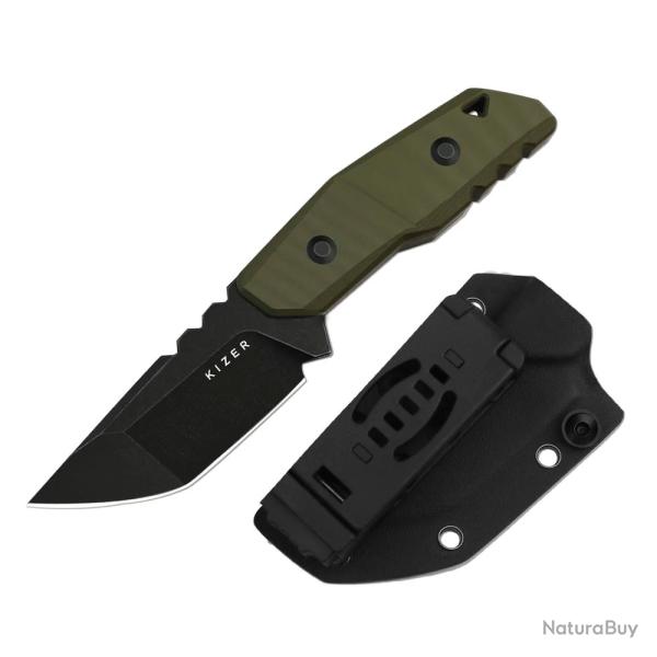 Couteau Kizer Quartz Lame Acier AEB-L Tanto Manche OD Green G10 Etui Kydex KI1086A1