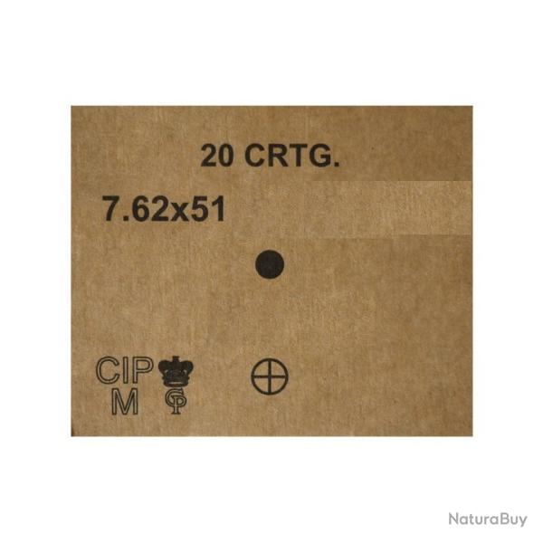 Boite de Cartouches GGG calibre 308win 7.62x51 type M80 de 147 grains FMJ par 100