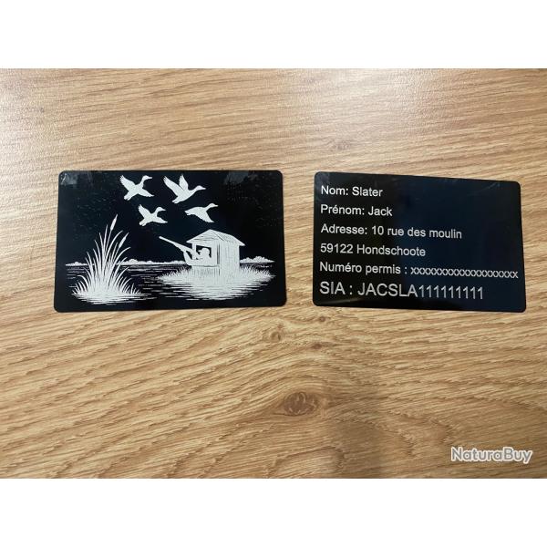 Carte chasseur grav�e sur carte aluminium