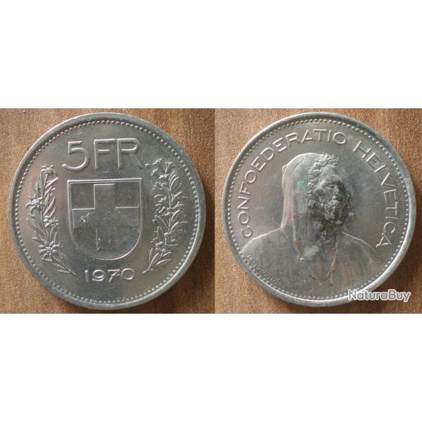 Suisse 5 Francs 1970 Berger Piece Centimes Cent Francs Franc