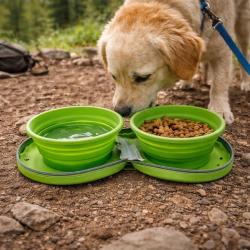 Double gamelle chien voyage r&eacute;tractable silicone 700ml avec zip