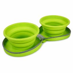 Double gamelle chien voyage r&eacute;tractable silicone 700ml avec zip
