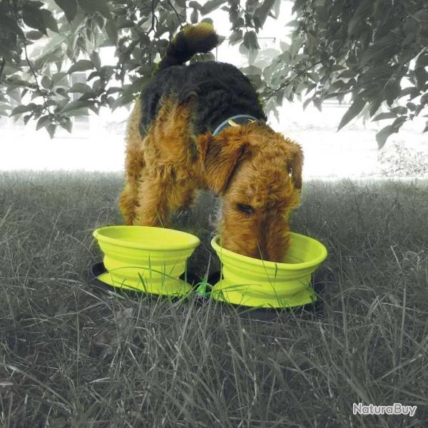 Double gamelle chien voyage r�tractable silicone 700ml avec zip