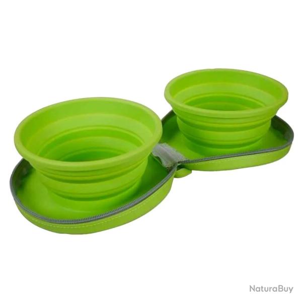 Double gamelle chien voyage r�tractable silicone 700ml avec zip