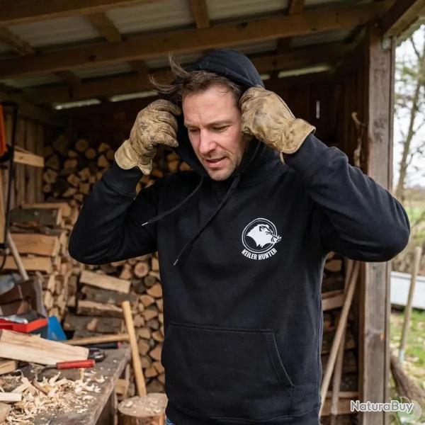 Sweat Keiler Hunter noir capuche coton logo 2