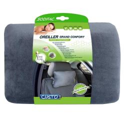 Oreiller voiture mousse m&eacute;moire forme housse lavable sangle