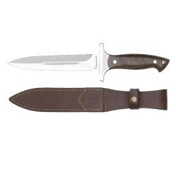 Dague Acier Inox 440A Lame 16cm Manche Noyer &Eacute;tui Cuir