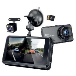 Dashcam avant/arri&egrave;re HD + carte microSD 32Go incluse