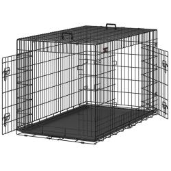 Cage pour chiens 2 portes pliable transportable avec poign&eacute;es et plateau format XL 91 x 56 x 64 cm
