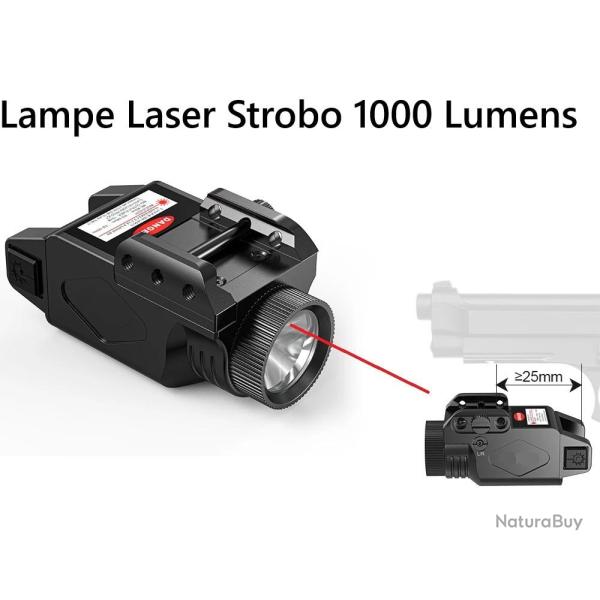 Lampe Laser Rouge sur batterie rechargeable 1000 Lumens Strobo