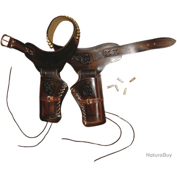 Ceinturon brun pour 2 revolvers Western