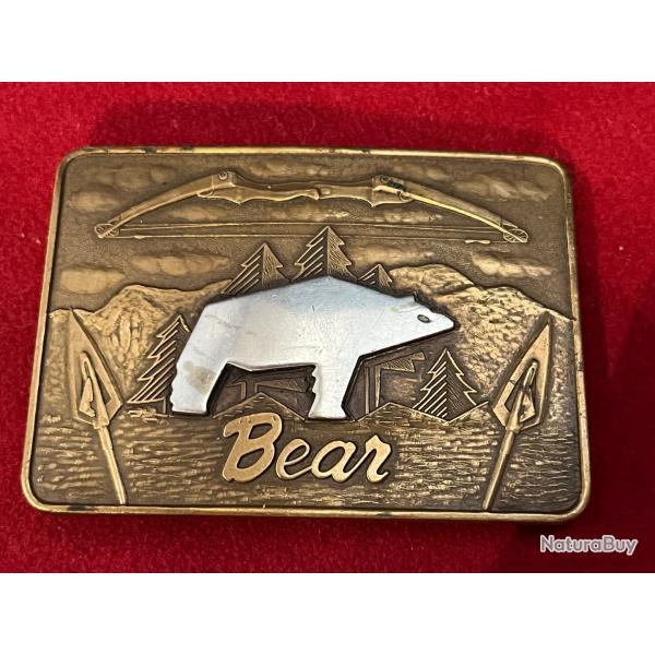 Extr�mement Rare boucle de ceinture   Fred Bear signature chasse � l arc  made in usa 1977
