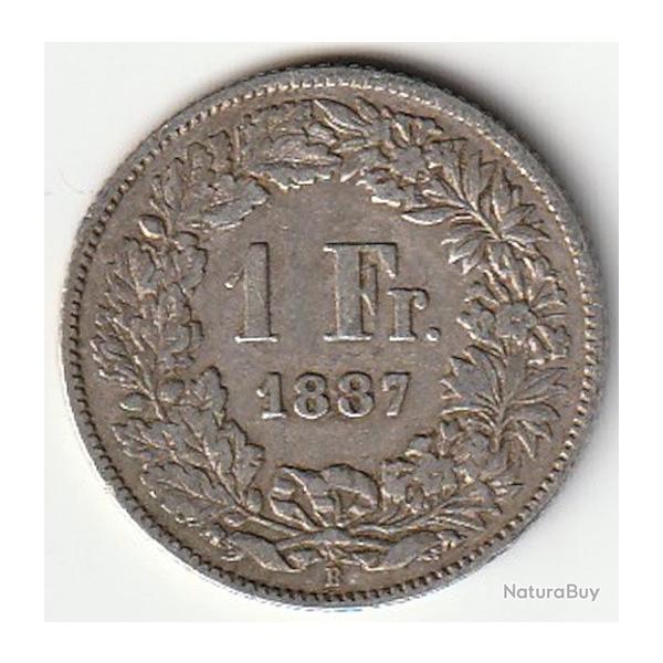 Pi�ce de Monnaie Suisse 1 franc Helvetia debout argent 1887 B