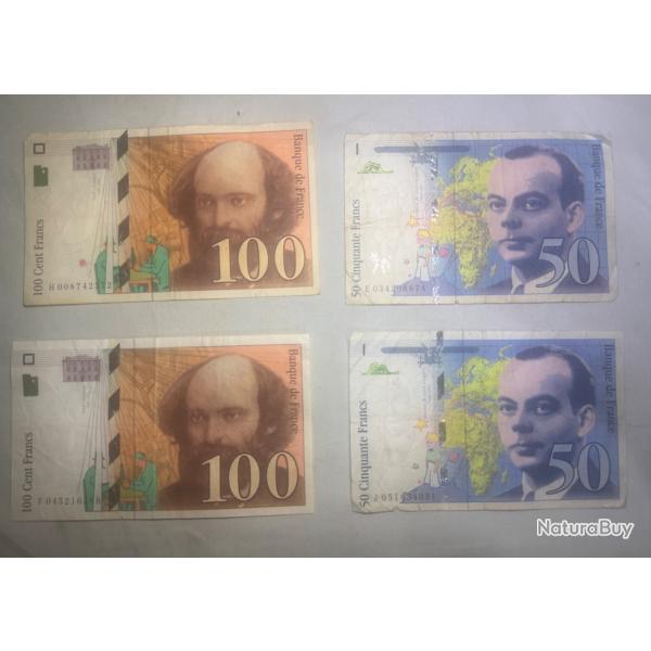 Lot de 4 Billets de Banque Fran�ais Anciens - Collection