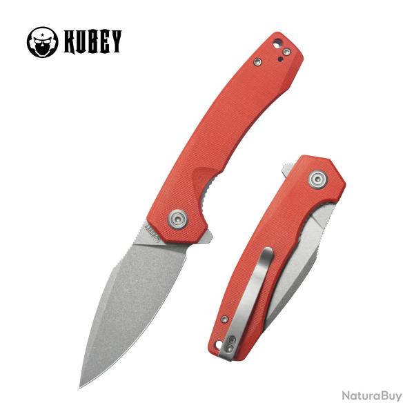 Couteau Kubey Calyce Red Lame Acier 14C28N Drop Point Manche G10 IKBS Linerlock Clip KUB901V