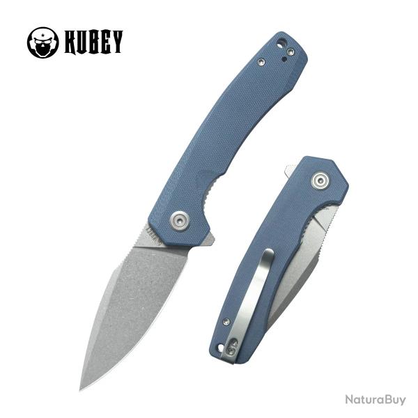 Couteau Kubey Calyce Blue Lame Acier 14C28N Drop Point Manche G10 IKBS Linerlock Clip KUB901U