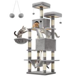Arbre &agrave; chat grande tour de jeux hauteur 168 cm avec 13 griffoirs 1 planche &agrave; griffer 2 plate-forme