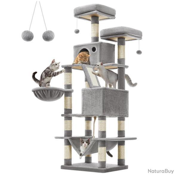 Arbre � chat grande tour de jeux hauteur 168 cm avec 13 griffoirs 1 planche � griffer 2 plate-forme