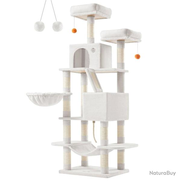 Arbre � chat grande tour de jeux hauteur 168 cm avec 13 griffoirs 1 planche � griffer 2 plate-forme