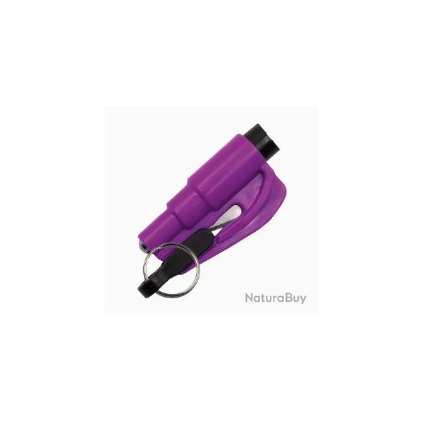 Porte-Cls Violet 2 en 1 : Coupe Ceinture de Scurit & Brise Vitres en cas d'urgences