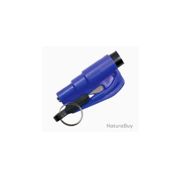 Porte-Cls Bleu 2 en 1 : Coupe Ceinture de Scurit & Brise Vitres en cas d'urgences