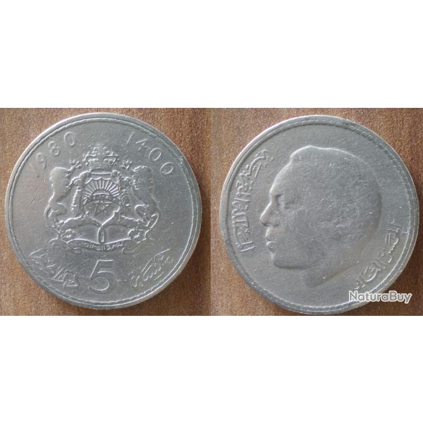 Maroc 5 Dirhams 1980 1400 Piece Roi Dirham