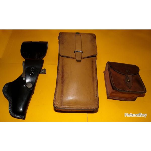 LOT DE 3  ETUIS EN CUIR DE L'ARMEE FRANCAISE ET ALLEMANDE POUR LE HOLSTER, BON ETAT  VOIR PHOTOS . P