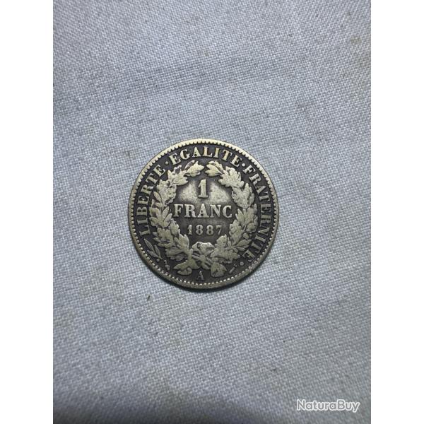 PI�CE 1 FRANC C�R�S 1887 - ARGENT - TROISI�ME R�PUBLIQUE