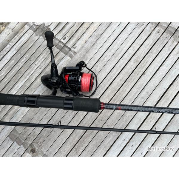 Ensemble canne Warrior Heavy spin 40-80g 2m10 moulinet Okuma Ceymar XT 4000 tresse spider 25�