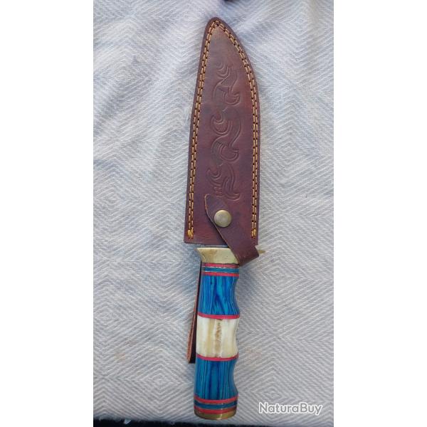 Couteau Denix - Manche bleu/blanc imitation ivoire - bonne �tat
