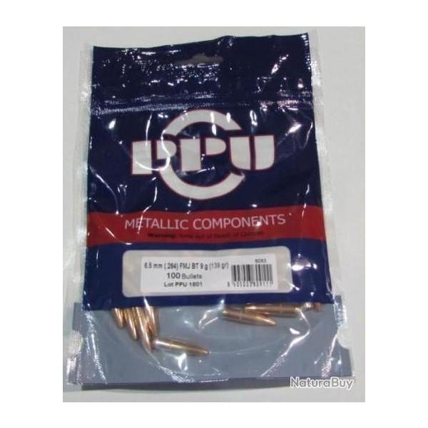 lot 200 ogives Partizan , 6,5mm diametre 0.264, FMJBT en 139 grains pour le 6,5x55