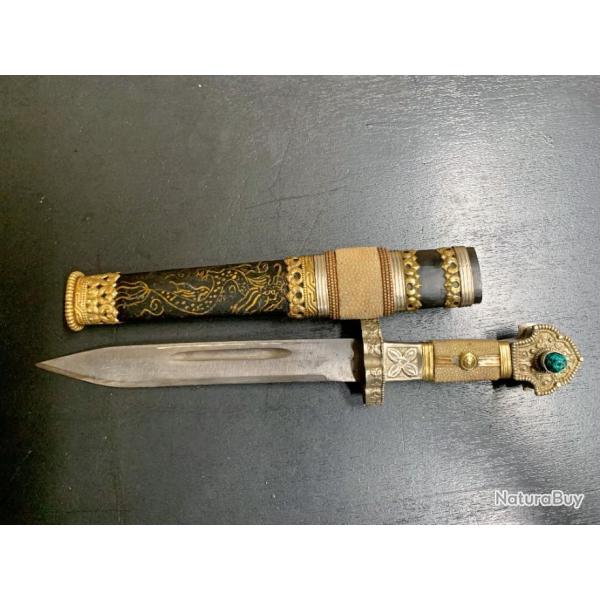 SUPERBE COUTEAU TRADITIONNEL TIBETAIN DES ANNEES 1930/40, FINEMENT ET ENTIEREMENT DECORE