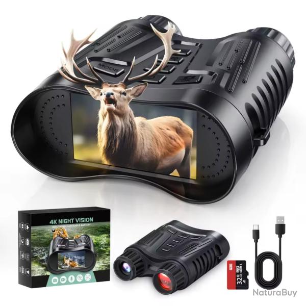 Lunettes de Vision Nocturne 4K HD Jumelles Numriques 8X Zoom, 300m Pleine Obscurit Chasse Camping