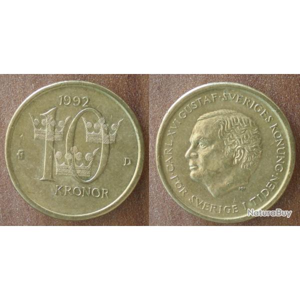 Suede 10 Couronnes 1992 Piece Couronne Roi Karl XVI Gustaf Kronor Sweden