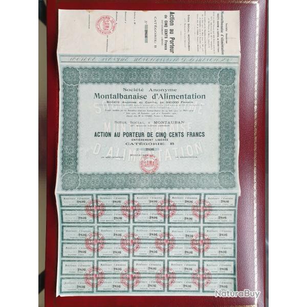 Trs rare action 500 Francs Cat. B Montauban alimentation